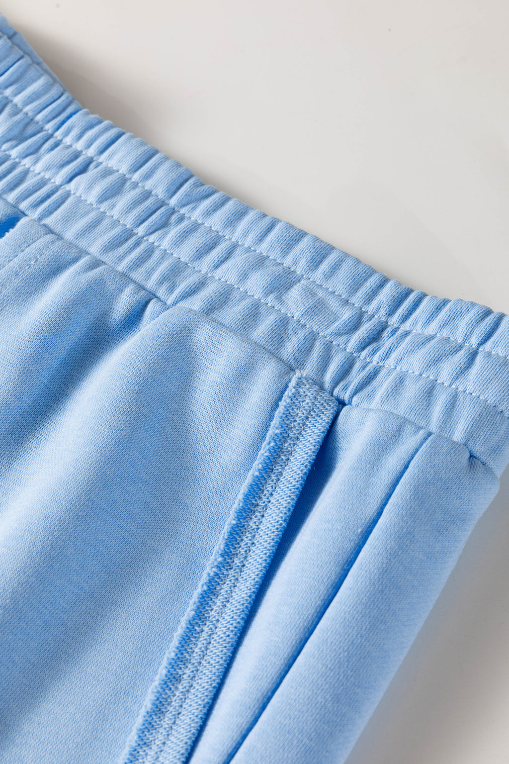 Mist Blue Solid Color Polo Tee Elastic Waist Shorts Plus Size Outfit
